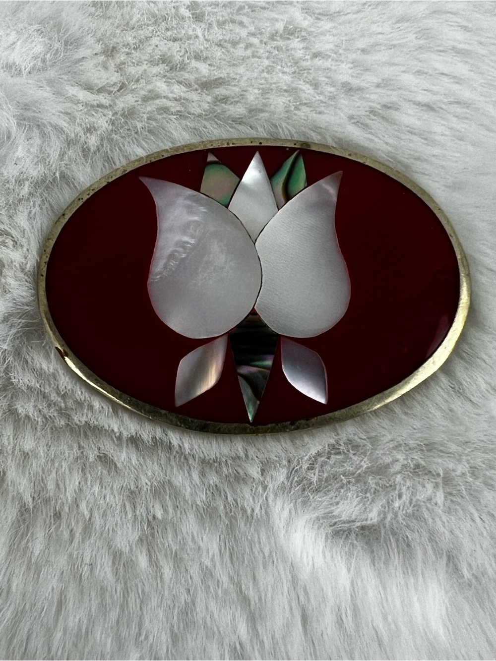 Alpaca Mexico MOP Floral Inlay Brooch